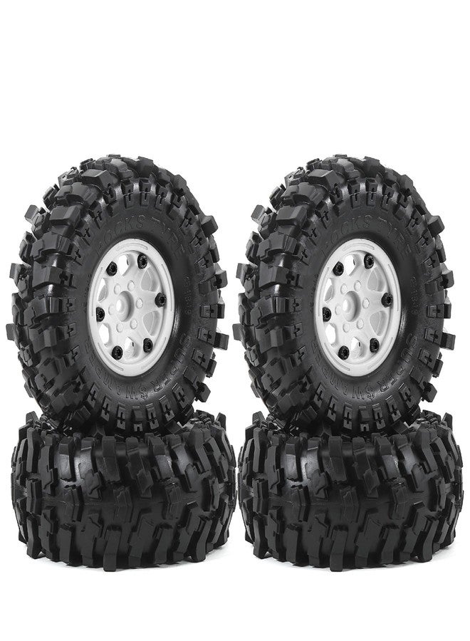 Dantenron 1.9 Rock Crawler Mud Tires and Plastic Wheels Rims OD 118mm 1/10 rc Rubber Grappler hubs Tyres with Foam for 1:10 Crawler Car Tamiya CC01 Traxxas TRX4 Axial SCX10 II RC4WD Gen8 4PCS (White) - Image 1
